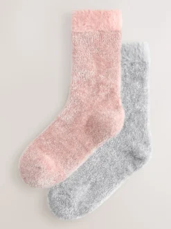 Next Rose/gris scintillant - Paquet de chaussettes Velvet Cosy 2 Clearance