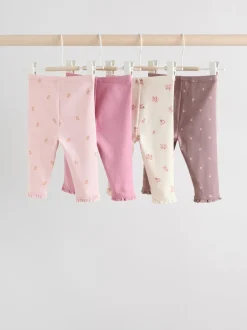 Next - Paquet de jambières pour bébé 4 (0mois-2ans) Rose/marron/cœur New