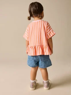 Next - T-shirt péplum à manches courtes (3mois-7ans) Rose/orange rayé Hot