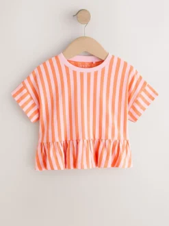 Next - T-shirt péplum à manches courtes (3mois-7ans) Rose/orange rayé Hot