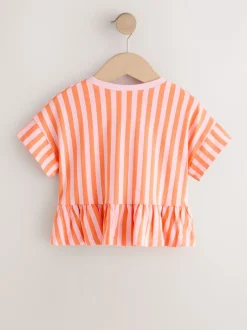Next - T-shirt péplum à manches courtes (3mois-7ans) Rose/orange rayé Hot