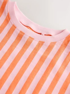 Next - T-shirt péplum à manches courtes (3mois-7ans) Rose/orange rayé Hot