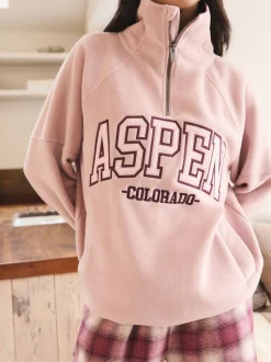 Next Rose/rouge bordeaux - Polaire graphique à demi-zippée Discount