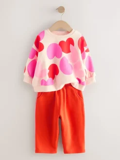 Next - Ensemble Sweat-shirt et jogging Coupe ballon (3mois -7ans) Rose/rouge motif cœurs Online
