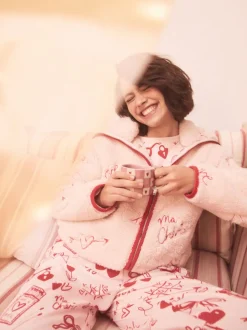 Next Rose/rouge motif cœurs - Polaire Borg à fermeture éclair New