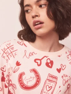 Next Rose/rouge motif cœurs - Pyjamas Manche longue côtelé Best