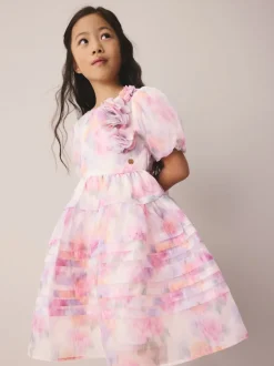 Laura Ashley Roses de jardin roses flous - Robe Corsage en organza à plis nervurés Online