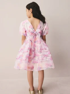 Laura Ashley Roses de jardin roses flous - Robe Corsage en organza à plis nervurés Online