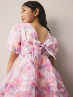 Laura Ashley Roses de jardin roses flous - Robe Corsage en organza à plis nervurés Online