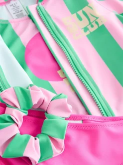 Next Rose/vert rayé - Ensemble bikini et chouchou Sunsafe Rash Gilet (3-16ans) Best