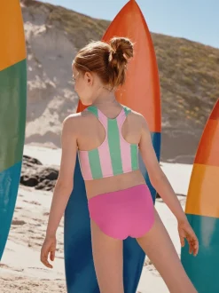 Next Rose/vert rayé - Ensemble bikini et chouchou Sunsafe Rash Gilet (3-16ans) Best