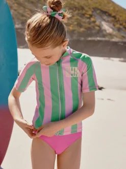 Next Rose/vert rayé - Ensemble bikini et chouchou Sunsafe Rash Gilet (3-16ans) Best