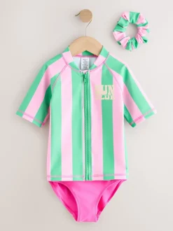 Next Rose/vert rayé - Ensemble bikini et chouchou Sunsafe Rash Gilet (3-16ans) Best