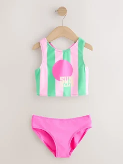 Next Rose/vert rayé - Ensemble bikini et chouchou Sunsafe Rash Gilet (3-16ans) Best