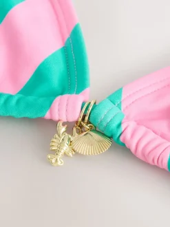 Next Rose/vert rayé - Haut de bikini triangle avec ornements Discount