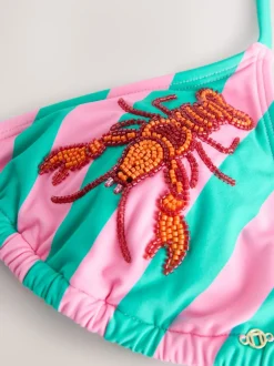 Next Rose/vert rayé - Haut de bikini triangle avec ornements Discount