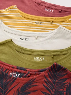 Next Rose/vert/blanc/jaune rayé/imprimé palmier - Lot de 5 T-shirts à mancherons Hot