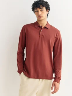 Next - Ajustement régulier - Polo à manches longues en piqué Rouge Sale