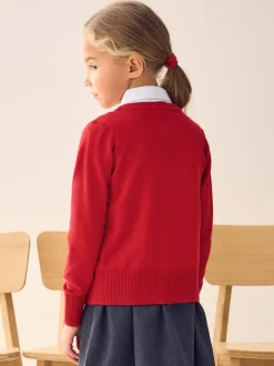 Next - Cardigan à col en V Cotton Rich School (3-16ans) Rouge