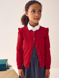 Next - Cardigan d'école à épaules volantées en coton riche (3-16ans) Rouge Discount