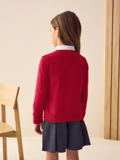 Next Rouge - Cardigan scolaire à bord festonné Cotton Rich (3-16ans) Hot