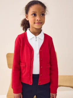 Next Rouge - Cardigan scolaire en jersey à poches volantées en coton riche (3-16ans) Online