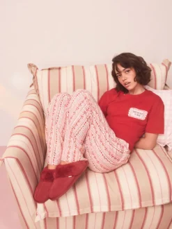 Next - Chaussons mules en daim doublés de fausse fourrure Rouge