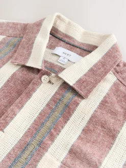 Next Rouge - Chemise texturée rayée à manches courtes Clearance