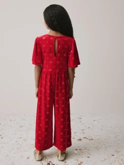 Next Rouge - Combinaison en velours à motif cœur en relief (3-16ans) Clearance