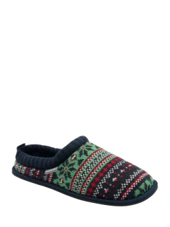 Dunlop Rouge - Mens Motif Fair Isle Mules pantoufles doublées chaudes Outlet