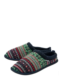 Dunlop Rouge - Mens Motif Fair Isle Mules pantoufles doublées chaudes Outlet