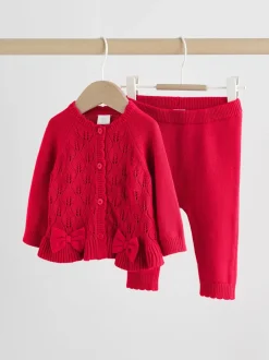 Next Rouge - Ensemble cardigan en maille à nœud à volants (0mois-3ans) Clearance