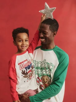 Cotton On Rouge - Ensemble pyjama à manches longues en coton sur adulte assorti pour la famille Noël Hot