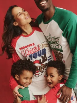 Cotton On Rouge - Ensemble pyjama à manches longues en coton sur adulte assorti pour la famille Noël Hot