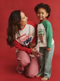 Cotton On Rouge - Ensemble pyjama à manches longues en coton sur adulte assorti pour la famille Noël Hot
