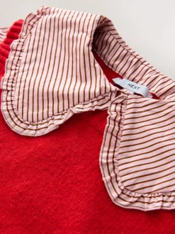 Next Rouge à fines rayures - Débardeur en maille à col volanté Online