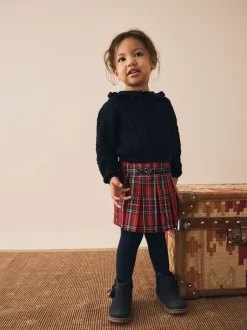Next Rouge - Jupe à nœud en tartan avec collants bleu marine (3mois7ans) Sale