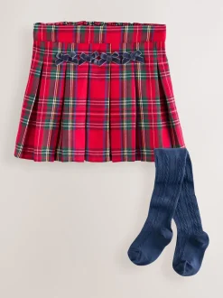 Next Rouge - Jupe à nœud en tartan avec collants bleu marine (3mois7ans) Sale