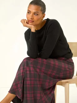 Roman Rouge - Jupe mi-longue à carreaux à empiècements