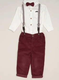 Little Gent - nœud papillon en velours côtelé avec nœud papillon et pantalon avec bretelles Rouge Best
