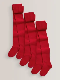 Next - Lot de 3 de collants pour l'école en coton riche Rouge Best