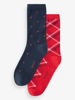 Gant Rouge - Lot de 2 paires de chaussettes à carreaux et cœurs Best