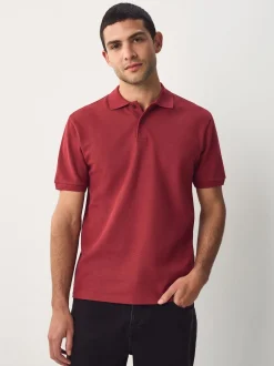 Next - Polos texturé Coupe classique Rouge Sale