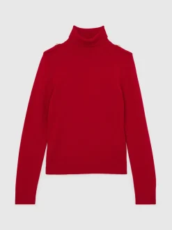 Reiss Rouge - Pull Corrine à col roulé et épaulette en laine Sale