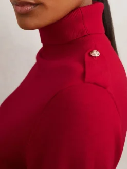 Reiss Rouge - Pull Corrine à col roulé et épaulette en laine Sale