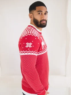 The Little Tailor Rouge - Pull à motif jacquard et renne de Noël Outlet