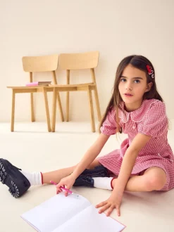 Next Rouge - Robe d'école Vichy à col festonné Cotton Rich (3-14ans) Clearance
