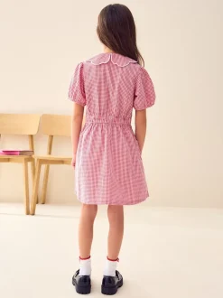Next Rouge - Robe d'école Vichy à col festonné Cotton Rich (3-14ans) Clearance
