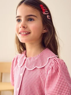 Next Rouge - Robe d'école Vichy à col festonné Cotton Rich (3-14ans) Clearance
