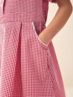 Next Rouge - Robe d'école Vichy à col festonné Cotton Rich (3-14ans) Clearance
